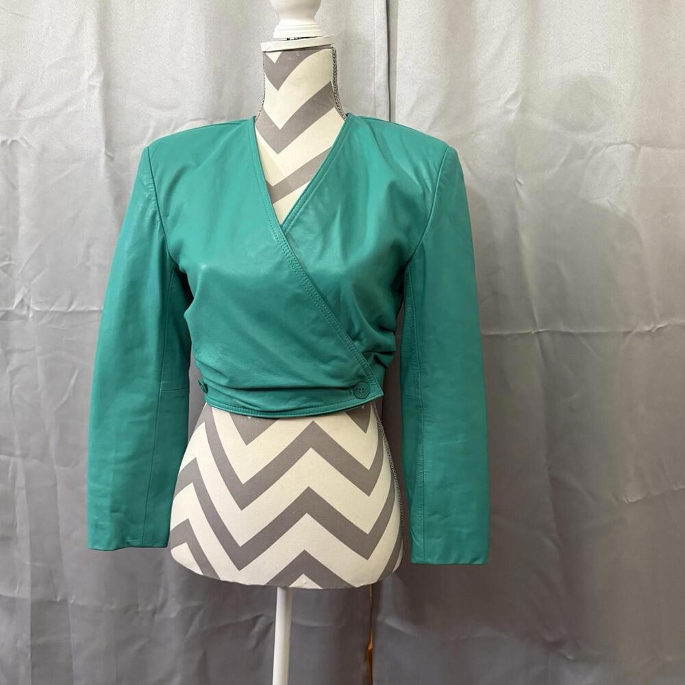 Vintage Tannery West Teal Leather Jacket XS – Retro 80s/90s Wrap Style